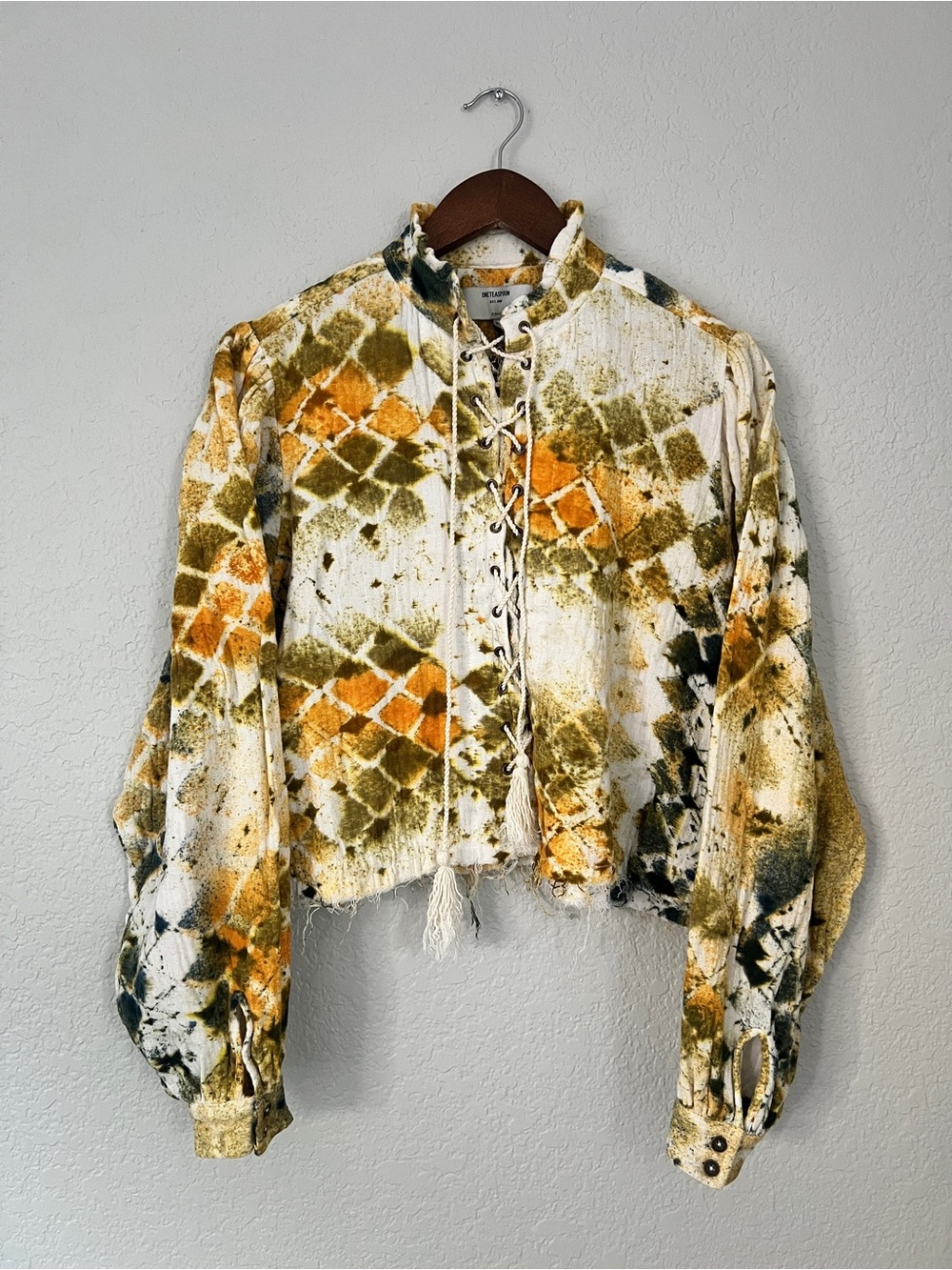 One Teaspoon Lace-Up Tie-Dye Crop Top - Olive & Mustard